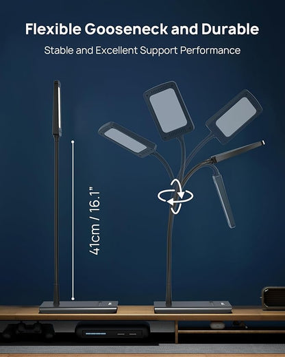 TROND Desk Lamp, Bright Dimmable Eye-Caring Table Lamp, 3 Color Modes 7 Brightness Levels, Flexible Gooseneck, Touch Control, Memory Function, Desk Light for Home Office Dorm Room Essentials, Black