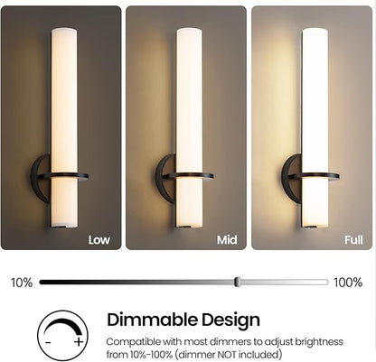 AIJIASI Black Wall Sconces Set of 2, 18 Inch Bathroom Sconces with Acrylic Shade 18W 3000K LED Dimmable Modern Wall Sconces Wall Lights for Bedroom Living Room Hallway Stairway