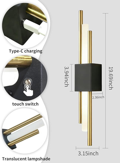2 Pcs USB Rechargeable Wall Sconces, Wireless Cordless Wall Lamp with Dimmable Timer, No Wiring Needed Mounted Wall Light, Modern Decor Wall Sconce for Living Room, Bedroom, Study, Bathroom, Corridor
