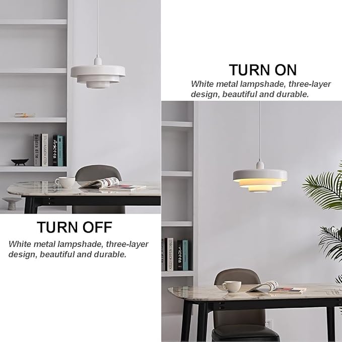 White 3-Tier Pendant Light Fixture, 13.8" Large Mid Century Modern Adjustable Hanging Ceiling Lamp, E26 Base Retro Farmhouse Pendant Lighting for Kitchen Island Dining Room Living Room Bedroom