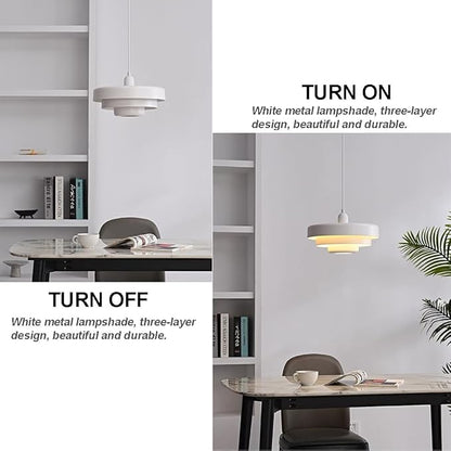 White 3-Tier Pendant Light Fixture, 13.8" Large Mid Century Modern Adjustable Hanging Ceiling Lamp, E26 Base Retro Farmhouse Pendant Lighting for Kitchen Island Dining Room Living Room Bedroom
