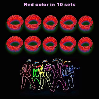 MaxLax EL Wire red 10-Pack, 9ft/2.75m Neon Light Wire with Noise Reduction and Battery Pack…