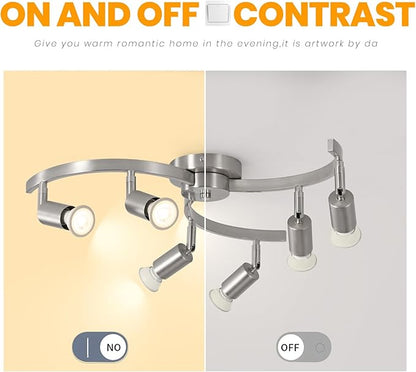 6 Light Track Lighting Fixtures Ceiling, Flexibly Rotatable Light Heads, Nickel Semi Flush Mount Ceiling Light for Kitchen Dining Room Living Room.Gu10 Bulb Base.