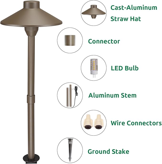 Lumina Lighting® Low Voltage Landscape Lighting Cast-Aluminum Path and Area Light Warm White 3W G4 LED Bulb and ABS Ground Stake Included for Yard Walkway Lawn PAL0106-BZLED4 (Bronze, 4-Pack)