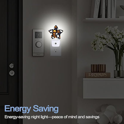 Halloween Pumpkin Night Light,Ghost Bats Plug-in Star Night Lights with Dusk-to-Dawn Sensor for Bedroom,Bathroom,Living Room Sleep Friendly Lamp for Women Girls Boys Gift,0.5W