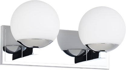 Chrome Bathroom Vanity Light Fixtures, 2-Light Globe Bathroom Lighting Fixtures Over Mirror, Modern Wall Lights for Living Room, Long Backplate, Standard E26 Base, Chrome