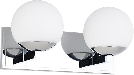 Chrome Bathroom Vanity Light Fixtures, 2-Light Globe Bathroom Lighting Fixtures Over Mirror, Modern Wall Lights for Living Room, Long Backplate, Standard E26 Base, Chrome