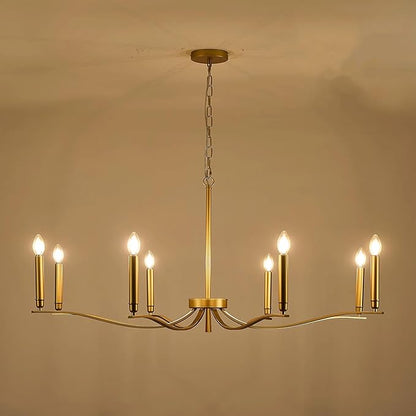 Gold Chandeliers for Dining Room, 8-Light Brass Chandelier Light Fixture Over Table Modern Candle Chandelier 44in Master Bedroom Chandeliers Lighting for Entry Foyer Bathtub Living Room