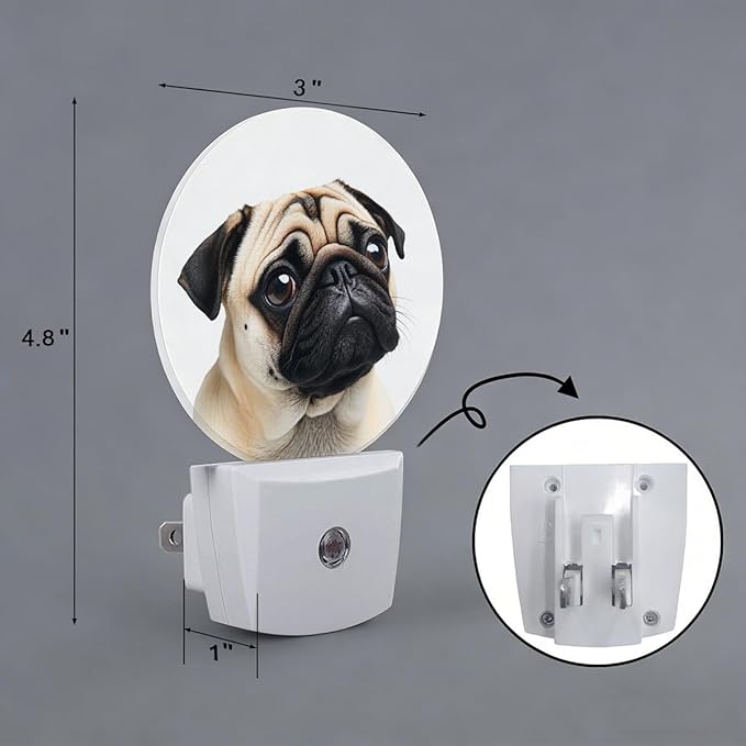 Pug Dog Night Light Plug-in Sleep Lamp Led Dusk to Dawn Night Light for Bedroom