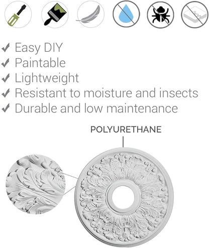 Ekena Millwork CM15LI2 15 3/8"OD x 7"ID x 1"P Lisbon Ceiling Medallion, Fits Canopies up to 7", 2 Piece