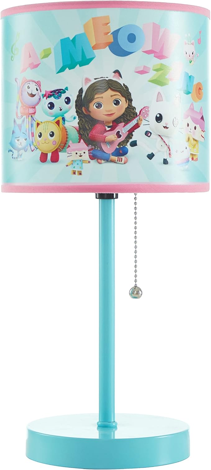 Idea Nuova Gabby's Dollhouse Stick Table Lamp for Kids with Pull Chain