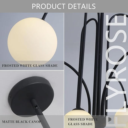 Mid Century Modern Chandelier 6-Light Milk Glass Chandelier Black Sputnik Chandelier Light Fixture Frosted White Globe Chandelier Nordic Chandeliers for Dining Room Living Room