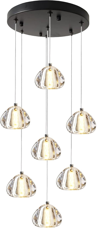 Modern Crystal Foyer Chandelier 7-Lights Raindrop Pendant Light Fixture, Bubble LED Flush Mount Staircase Living Room Light Fixture Black
