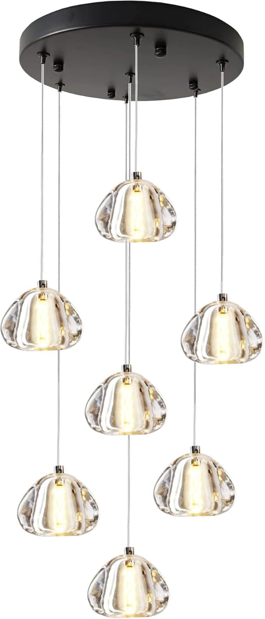 Modern Crystal Foyer Chandelier 7-Lights Raindrop Pendant Light Fixture, Bubble LED Flush Mount Staircase Living Room Light Fixture Black