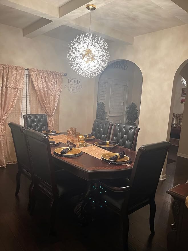Yiisem Modern Gold Crystal Chandeliers, 16-Light Dandelion Firework Pendant Lighting, Hanging Chandelier Light Fixtures for Dining Room Bedroom Living Room Kitchen Island