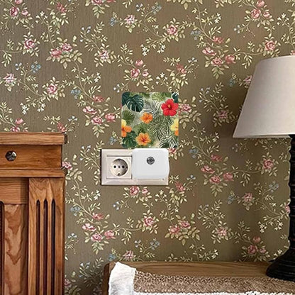 Hibiscus Night Light Exotic Palm Leaf Flowers 0.5W Night Lights Auto LED Lamp Energy Saving Square Lights for Room Bedroom Bathroom