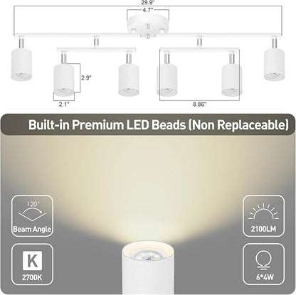 BoostArea 6 Light Track Lighting Fixtures Ceiling, 24W White LED Track Lighting, Ceiling Lights with 2700K Warm White Lighting, Modern Track Lighting Kit for Kitchen/Hallyway/Bar