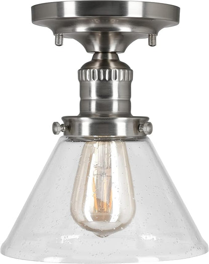 Design House Augustin Ceiling Light, 1-Light, Semi-Flush, Seeded Glass Glow, Dimmable, E26 Socket, Durable Metal Frame, Satin Nickel, 7.9 in L x x 7.9 in W x 9.1 in H, 589069-SN