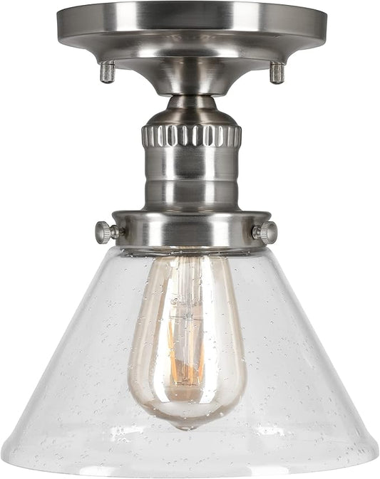 Design House Augustin Ceiling Light, 1-Light, Semi-Flush, Seeded Glass Glow, Dimmable, E26 Socket, Durable Metal Frame, Satin Nickel, 7.9 in L x x 7.9 in W x 9.1 in H, 589069-SN