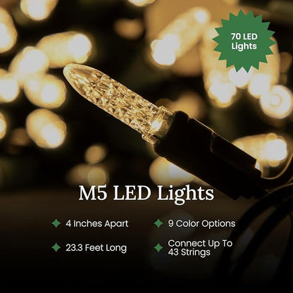 Pro Christmas M5 LED Christmas Lights - 70 Count Mini 5mm String Lights - Professional Grade Indoor/Outdoor Commercial Holiday Light Set for Trees, Bushes, & Décor - Multi Color