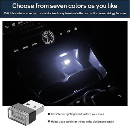 Dickno 7 PCS USB LED Car Interior Atmosphere Lamp, Portable Mini LED Night Light, Plug-in USB Interface Trunk Ambient Lighting Kit, Universal Vehicle Interior Accessories (Multi-Colour)