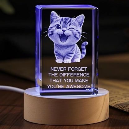 Kitty Crystal Figurine, Thank You Appreciation Gifts for Mentor Teacher Nurse, Going Away Gift Retirement Gift for Women Coworker Boss, Crystal Cat Night Light