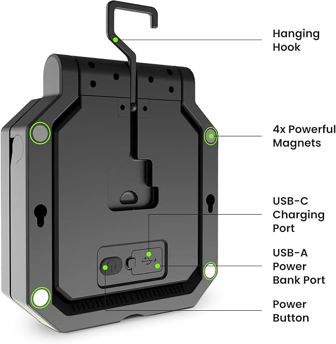 Feit Electric Portable LED Work Light, 360° Rotating Head, 3 Light Modes, 1000/500/200 Lumens, Adjustable Working Light for Workshop Garage, 25,000-Hour Lifetime, WORK1000/FOLD/BAT