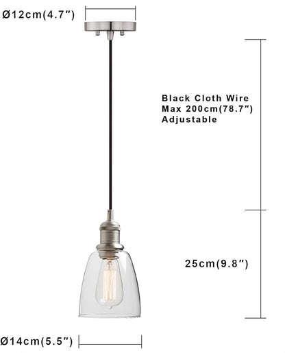 Yosoan 1-Light Vintage Edison Hanging Pendant Light, Indoor Modern Hardwired Mini Oval Cone Clear Glass Shade for Kitchen Bathroom Porch Living Room Dinning Room Office Restaurants Bar Island(Brushed)