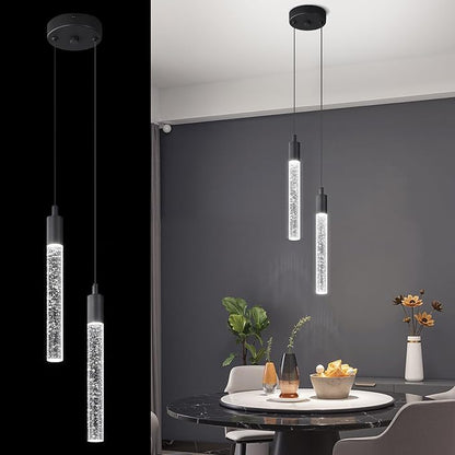 Modern Light Fixture Kitchen Island Pendant Light Dimmable LED Black Pendant Lights Mini Crystal Pendant Lighting for Bedroom Dining Room Living Room（2-Light ）
