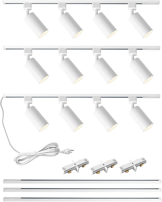 Plug in Track Lighting with Power Cord, 12-Light GU10 Track Lighting Kit with 10FT H Type Track Lighting Rails, Modern Kitchen LED Track Lighting Fixtures Ceiling Spot Light, White (No Bulbs)