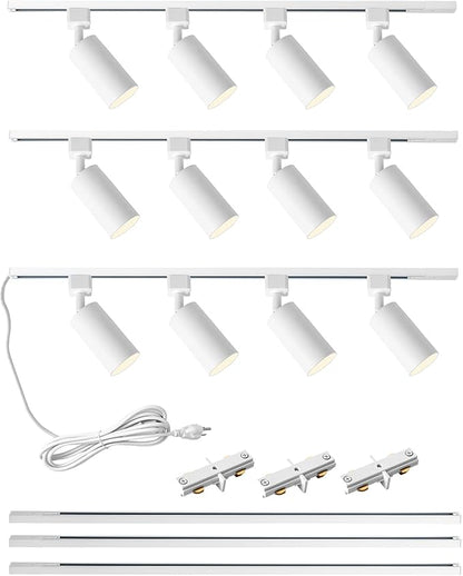 Plug in Track Lighting with Power Cord, 12-Light GU10 Track Lighting Kit with 10FT H Type Track Lighting Rails, Modern Kitchen LED Track Lighting Fixtures Ceiling Spot Light, White (No Bulbs)