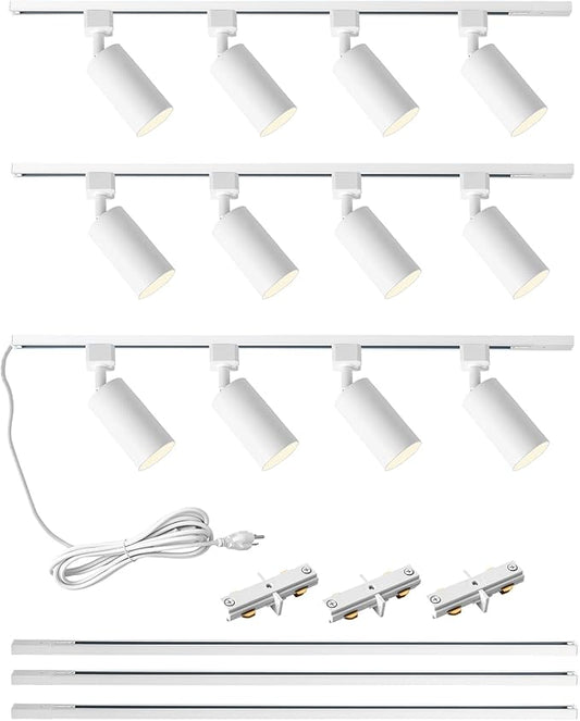 Plug in Track Lighting with Power Cord, 12-Light GU10 Track Lighting Kit with 10FT H Type Track Lighting Rails, Modern Kitchen LED Track Lighting Fixtures Ceiling Spot Light, White (No Bulbs)