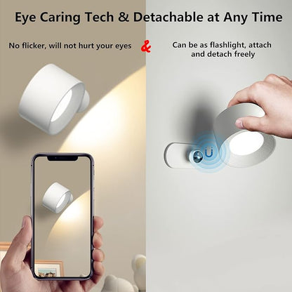AKSDA Battery Operated Wall Light, LED Lamp with 360 Adjustable Lighting Indoor, 3 Color Modes, 3 Brightness Levels, Touch Control, Mounted for Bedroom, Reading, Bedside - 1 Pack, White