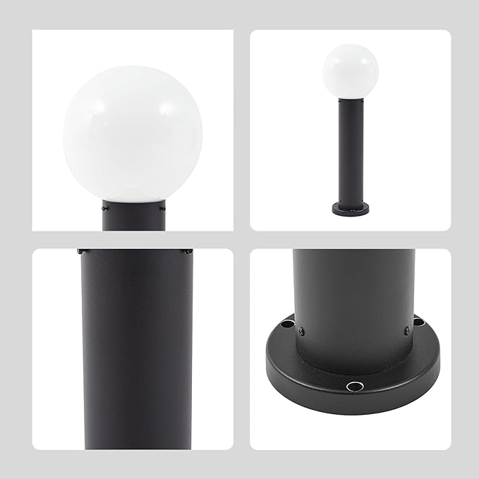 23.6" Outdoor Post Light, Modern Outside Bollard Light with Opal Glass Globe, Black Aluminum Pathway Lamp Post Light for Walkway Driveway Patio Garden, Hardwired, E26 Bulb Not Included
