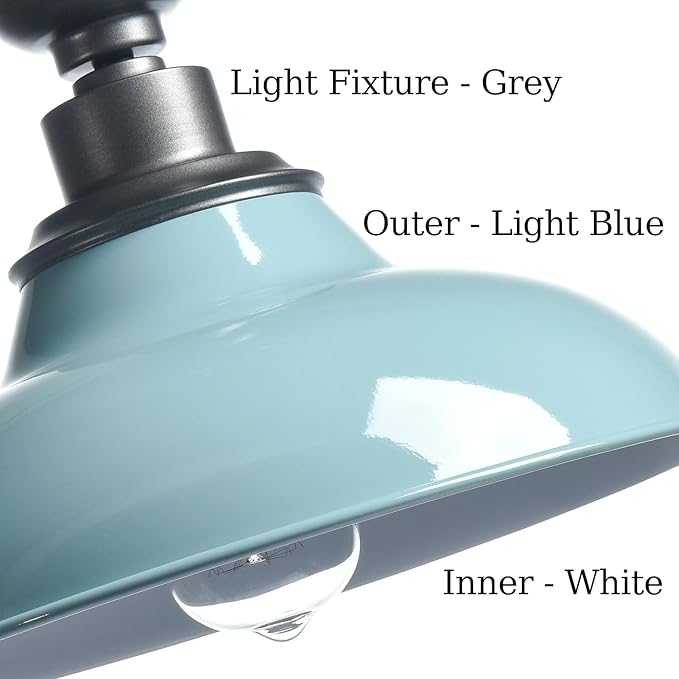 SAMTEEN Farmhouse Semi Flush Mount Ceiling Light 12-Inch Aqua Blue Flush Mount Barn Light Industrial Barn Ceiling Light Fixture for Hallway Loft Laundry Room, 2 Pack