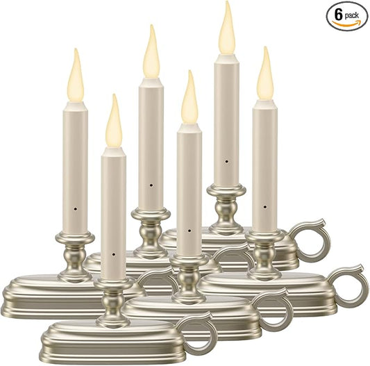 Xodus Innovations FPC1625P-6 Battery Operated 9 Inch Window Candle New Dynamic 3 D Warm White Flicker Flame, with 3 Position Switch and Automatic On Timer, Pack of 6, Silver/Pewter