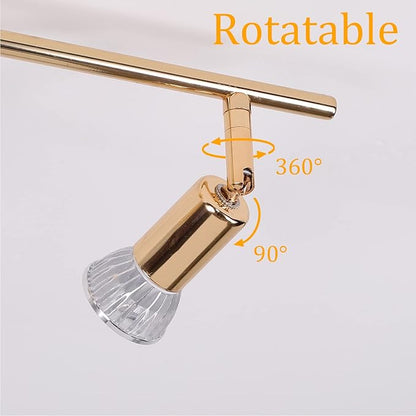 Qcyuui Modern 4-Light Track Lighting Kit, Flush Mount Gold Finish Ceiling Spot Lights Fixture, LED Track Light with Gold Flexibly Rotatable Light Head for Kitchen, Living Room, 4GU10 Bulb (Included)