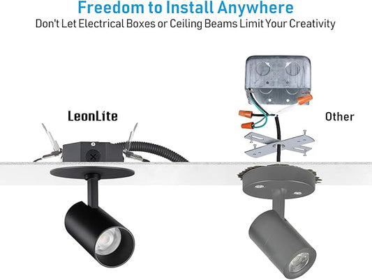 LEONLITE 5 Color Dimmable LED Ceiling Spotlight with Included Junction Box, CRI90 Adjustable Spotlight Directional LED Spot Lights IP65 Outdoor Indoor, 110V-277V, Black Aluminum Housing, Pack of 2