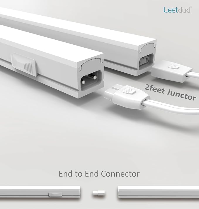 Leetdud Under Cabinet Lighting Plug in, 24 Inch 4 Pcs, Linkable AC120V 3CCT 3000K/4000K/5000K Ultra Slim, LED Under Cabinet Lights for Counter Light, Kitchen, Shelf, Sink, Workshop, Desk, White