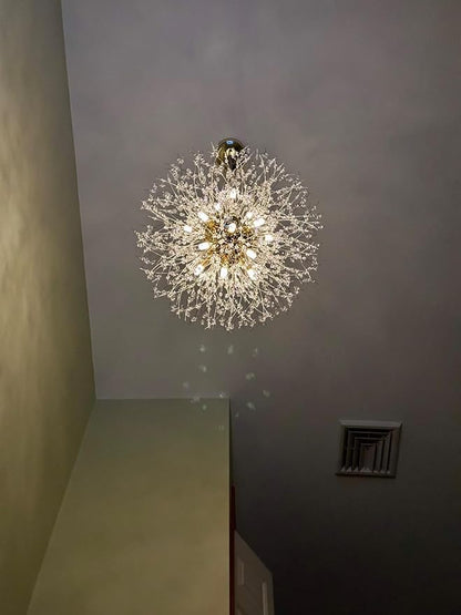 Modern Dandelion Firework Chandelier, Gold Dining Room Chandelier, Crystal Hanging Pendant Lighting Fixture for Living Room, Bathroom, Bedroom, Restaurant, 16-Light