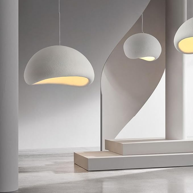 JAYMP 60cm Wabi Sabi Pendant Light for Dining Room Kitchen Island Hallway Restaurant Modern Hanging Lamp E26 Base Japanese Style Bird Nest Shape Lighting Fixture (Matte White,B Shape, 60cm/23.6in)