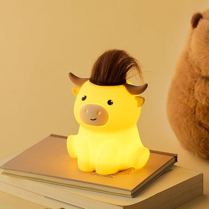 QANYI Highland Cow Night Light, Rechargeable and Dimmable Farm Animal Highland Cattle Lamp with Soft Touch,Valentines Highland Cow Decor Party Favors Cute Gifts for Adults Kids Boys Girls Women Men