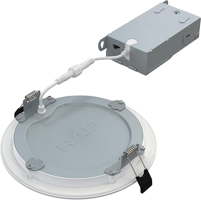RAB Lighting WFRL-Field-Adjustable Edge-Lit LED Downlight-Canless Wafer Design-Black/White Trim-5CCT Selectable 2700K-5000K-90 CRI-Wet Rated/Dimmable for Modern Ceilings (WFR34-6B/BP - 12 Pack)