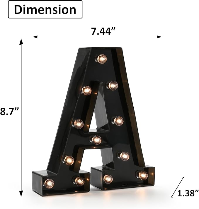 Light Up Black Alphabet Marquee Letters Sign LED Marquee Number Lights Sign for Night Light Home Bar Christmas Lamp Birthday Party Wedding Decoration A