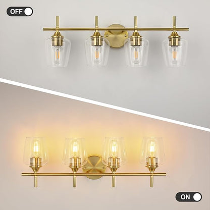Bathroom Light Fixtures 4-Light Gold Bathroom Vanity Light with Clear Glass Shade, Modern Wall Lights for Bedroom Hallway Living Room (Gold, 4-Light)