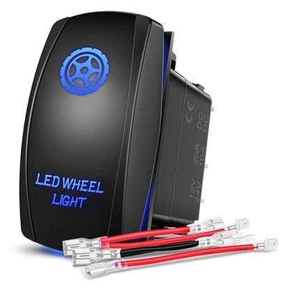 Nilight LED Wheel Light Rocker Switch Led Bar 5 Pin Laser On Off SPST Switches 20A/12V 10A/24V Blue with Jumper Wires Set for Cars Trucks Boats ATVs UTVs RVs