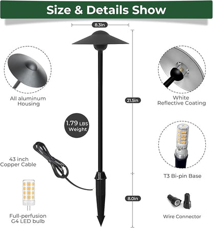 Gardencoin Low Voltage Pathway Lights (8.5'' Shade, 21.5'' Tall)，12V Outdoor LED Landscape Path Lights Wired, Aluminum Pathway Lighting with 3W 2700K Replaceable Bulb for Walkway Garden Yard, 6 Pack