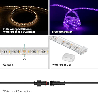 BTF-LIGHTING IP68 Waterproof Outdoor RGBW LED Strip 5050SMD RGB+Warm White(3000K-3500K) 4 Color in 1 DC24V 16.4ft 5m 60LED/m Multi-Colored Light White PCB Can Work Outdoor(No Adapter or Controller)