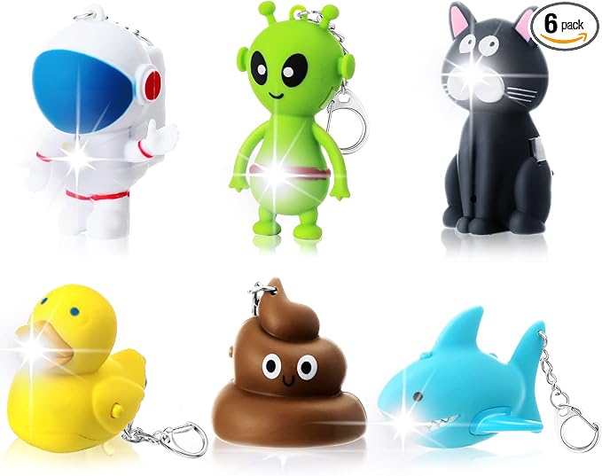 Newtay 6 Pcs Nurse Animal Flashlight Keychain Pediatric Nurse Flashlight LED Cat Alien Lion Frog Animal Pen Badge Reel Light(Lovely)