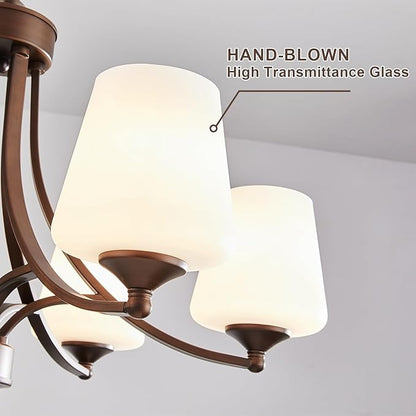 6-Light Farmhouse Chandelier Oil Rubbed Bronze Pendant Light Fixture with Frosted Glass, Rustic Ceiling Lighting Modern Hanging Lamp for Dining Room Living Room Bedroom, 47.2" Height Adjustable